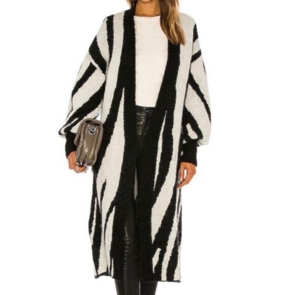 Anine Bing Sweaters - Anine Bing Oliver Wool Mohair Zebra Print Oversized Long Cardigan XS